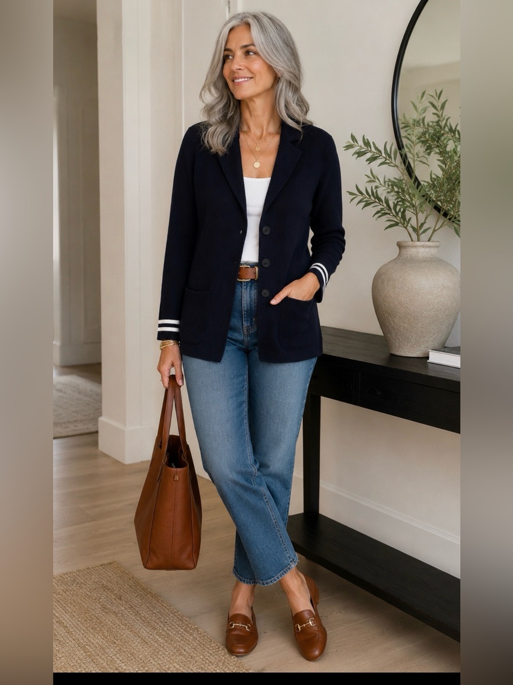 Les Copains Navy Ribbed Knit Sweater